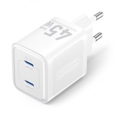 Зарядний пристрій Vention 2xUSB-C PD45W GaN transparent white (FCFW0-EU) - Фото