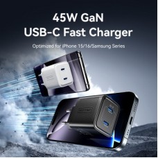 Зарядний пристрій Vention 2xUSB-C PD45W GaN transparent white (FCFW0-EU) - Фото
