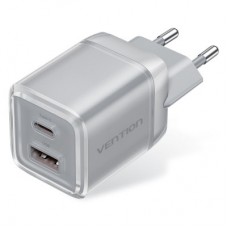 Зарядний пристрій Vention 1xUSB-C PD70W + 1xUSB QC 3.0 22.5 W GaN transparent gray (FCGH0-EU) - Фото