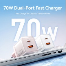 Зарядний пристрій Vention 1xUSB-C PD70W + 1xUSB QC 3.0 22.5 W GaN transparent gray (FCGH0-EU) - Фото