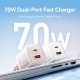 Зарядний пристрій Vention 1xUSB-C PD70W + 1xUSB QC 3.0 22.5 W GaN transparent gray (FCGH0-EU)