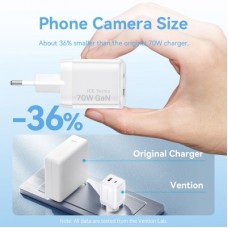 Зарядний пристрій Vention 1xUSB-C PD70W + 1xUSB QC 3.0 22.5 W GaN transparent gray (FCGH0-EU) - Фото