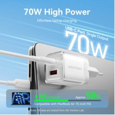 Зарядний пристрій Vention 1xUSB-C PD70W + 1xUSB QC 3.0 22.5 W GaN transparent gray (FCGH0-EU) - Фото