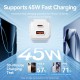 Зарядний пристрій Vention 1xUSB-C PD70W + 1xUSB QC 3.0 22.5 W GaN transparent gray (FCGH0-EU)