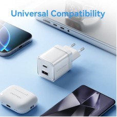Зарядний пристрій Vention 1xUSB-C PD70W + 1xUSB QC 3.0 22.5 W GaN transparent gray (FCGH0-EU) - Фото