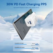 Зарядное устройство Vention 1xUSB-C PD30W + 1xUSB QC3.0 30W GaN + cable USB-C to USB-C 1.0m black (TZ-FEQB0-EU-01) - Фото