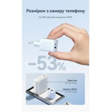 Зарядний пристрій Vention 1xUSB-C PD30W + 1xUSB QC 3.0 30 W GaN white (FEQW0-EU) - Фото