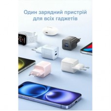 Зарядний пристрій Vention 1xUSB-C PD30W + 1xUSB QC 3.0 30 W GaN white (FEQW0-EU) - Фото