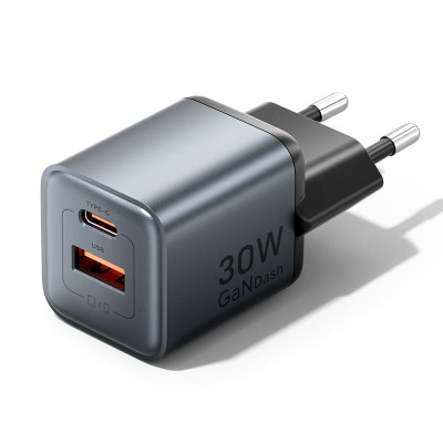 Зарядний пристрій Vention 1xUSB-C PD30W + 1xUSB QC 3.0 18 W GaN gray (FEWH0-EU)
