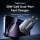Зарядний пристрій Vention 1xUSB-C PD30W + 1xUSB QC 3.0 18 W GaN gray (FEWH0-EU)