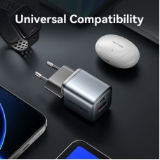 Зарядний пристрій Vention 1xUSB-C PD30W + 1xUSB QC 3.0 18 W GaN gray (FEWH0-EU) - Фото
