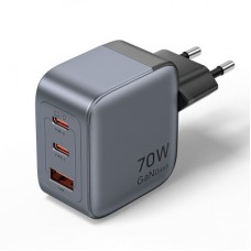Зарядний пристрій Vention 2xUSB-C PD70W + 1xUSB QC 3.0 22.5 W GaN gray (FEXH0-EU) - Фото