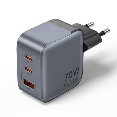 Зарядний пристрій Vention 2xUSB-C PD70W + 1xUSB QC 3.0 22.5 W GaN gray (FEXH0-EU)