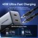 Зарядний пристрій Vention 2xUSB-C PD45W GaN + cable USB-C to USB-C 1.0m black gray (TZ-FCDH0-EU)