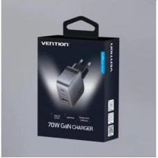 Зарядний пристрій Vention 1xUSB-C PD70W + 1xUSB QC 3.0 22.5 W GaN + cable USB-C to USB-C 1.0m 5 A gray (TZ-FCGH0-EU) - Фото