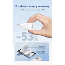 Зарядное устройство Vention 1xUSB-C PD30W + 1xUSB QC3.0 30W GaN + cable USB-C to USB-C 1.0m white (TZ-FEQW0-EU-01) - Фото