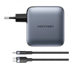 Зарядний пристрій Vention 3xUSB-C PD100W + 1xUSB QC 3.0 30 W GaN + cable USB-C to USB-C 1.0m gray (TZ-FETH0-EU) - Фото
