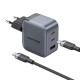 Зарядний пристрій Vention 2xUSB-C PD70W + 1xUSB QC 3.0 22.5 W GaN + cable USB-C to USB-C 1.0 m black gray (TZ-FEXH0-EU)