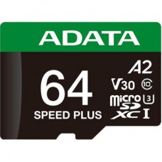 Картка пам'яті ADATA 64 GB microSD class 10 UHS-I U3 V30 A2 Speed Plus (UD64GUI3V30A2SP-RA1) - Фото