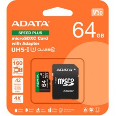 Картка пам'яті ADATA 64 GB microSD class 10 UHS-I U3 V30 A2 Speed Plus (UD64GUI3V30A2SP-RA1) - Фото