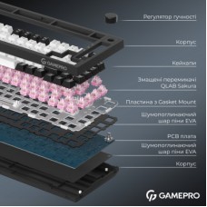 Клавіатура GamePro Asgard Valhalla QLAB Sakura Switch RGB Bluetooth/Wireless/USB-C UA Black (MK160-B-QS-PRO) - Фото