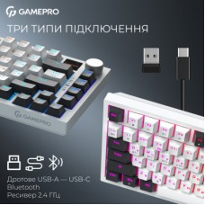 Клавіатура GamePro Asgard Valhalla Pro QLAB Sakura Switch RGB Bluetooth/Wireless/USB-C UA White (MK160-W-D-QS-PRO) - Фото