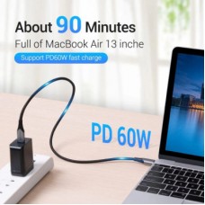 Дата кабель USB-C to USB-C 0.5m 60W USB 3.1 cotton braided Vention (TAAHD) - Фото