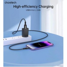 Дата кабель USB 2.0 AM to Lightning 1.0m 2.4A black Choetech (XAL-0003-BK-V2) - Фото