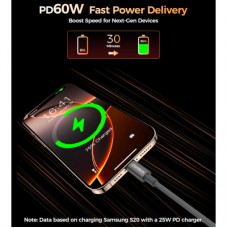 Дата кабель USB-C to USB-C 1.2m PD60W magnetic digital display nylon gray Choetech (XCC-1067-GY) - Фото