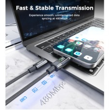 Дата кабель USB-C to USB-C 1.2m PD60W digital display nylon gray Choetech (XCC-1068-GY) - Фото