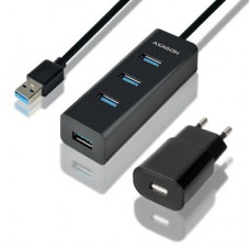 Концентратор AXAGON USB 3.1 to 4xUSB 3.0 1.2m + power adapter + cable USB to Micro 5P black (HUE-S2BP) - Фото