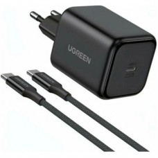 Зарядний пристрій UGREEN USB-C GaN 45 W + cable USB-C to USB-C X524 black (65054) - Фото