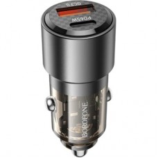 Зарядний пристрій BOROFONE 1xUSB-C PD65W + 1xUSB QC 3.0 83W car adapter transparent black (6941991101625) - Фото