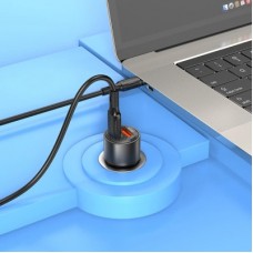 Зарядний пристрій BOROFONE 1xUSB-C PD65W + 1xUSB QC 3.0 83W car adapter transparent black (6941991101625) - Фото