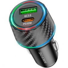 Зарядний пристрій BOROFONE 1xUSB-C PD30W + 1xUSB QC 3.0 48 W car adapter black (6941991101175) - Фото