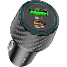 Зарядний пристрій BOROFONE 1xUSB-C PD30W + 1xUSB QC 3.0 48 W car adapter black (6941991101175) - Фото