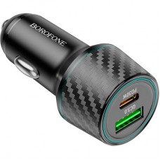 Зарядний пристрій BOROFONE 1xUSB-C PD30W + 1xUSB QC 3.0 48 W car adapter black (6941991101175) - Фото
