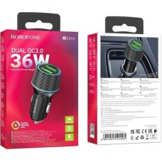 Зарядний пристрій BOROFONE 2xUSB QC3.0 36 W car adapter black (6941991101205) - Фото