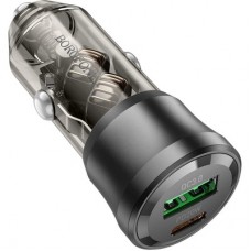 Зарядний пристрій BOROFONE 1xUSB-C PD + 1xUSB 38W car adapter transparent black (6941991106965) - Фото