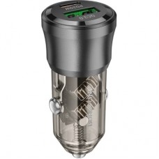 Зарядний пристрій BOROFONE 1xUSB-C PD + 1xUSB 38W car adapter transparent black (6941991106965) - Фото