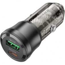 Зарядний пристрій BOROFONE 1xUSB-C PD + 1xUSB 38W car adapter transparent black (6941991106965) - Фото