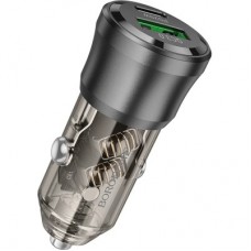Зарядний пристрій BOROFONE 1xUSB-C PD + 1xUSB 38W car adapter transparent black (6941991106965) - Фото