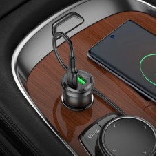 Зарядний пристрій BOROFONE 1xUSB-C PD + 1xUSB 38W car adapter transparent black (6941991106965) - Фото