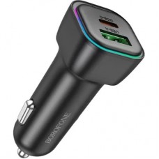 Зарядний пристрій BOROFONE 1xUSB-C PD30W + 1xUSB QC3.0 car adapter black (6941991110818) - Фото