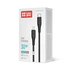 Дата кабель USB-C to Lightning 1.0m PD30W textured PVC black ColorWay (CW-CBPDCL094-BK) - Фото