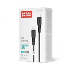 Дата кабель USB-C to Lightning 2.0m PD30W textured PVC black ColorWay (CW-CBPDCL095-BK) - Фото