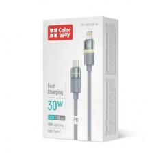 Дата кабель USB-C to Lightning 1.0m PD30W warm light gray ColorWay (CW-CBPDCL092-GR) - Фото