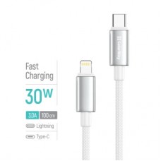 Дата кабель USB-C to Lightning 1.0m PD30W zinc alloy braided white ColorWay (CW-CBPDCL098-WT) - Фото