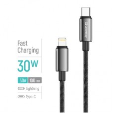 Дата кабель USB-C to Lightning 1.0m PD30W zinc alloy braided black ColorWay (CW-CBPDCL098-BK) - Фото
