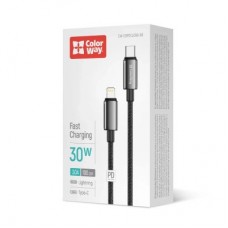 Дата кабель USB-C to Lightning 1.0m PD30W zinc alloy braided black ColorWay (CW-CBPDCL098-BK) - Фото